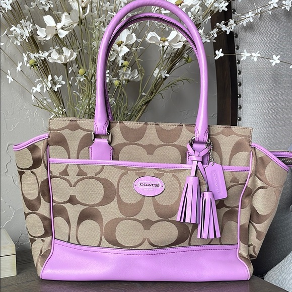 Coach Signature Canvas Tote Bag - Brown and Purple